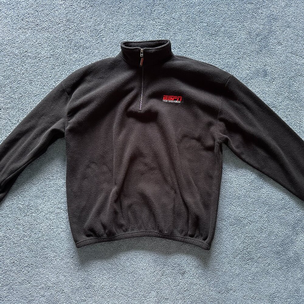 ESPN The Magazine Men's Black 1/4 Zip Sweater Sweatshirt Size X-Large